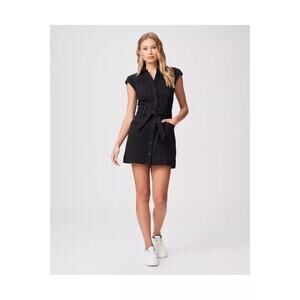 Paige Black Jaxsyn Utility Mini Shirt Dress Belted Stretch Cap Sleeve Size 8